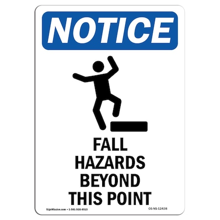 OSHA Notice Sign, Fall Hazards Beyond With Symbol, 24in X 18in Aluminum